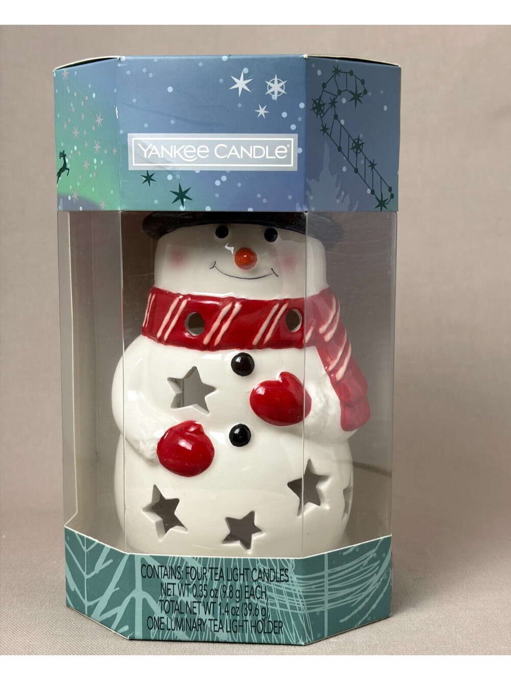 Yankee Candle Snowman Luminary Tea Light Holder Set Ceramic Holiday Christmas NI
